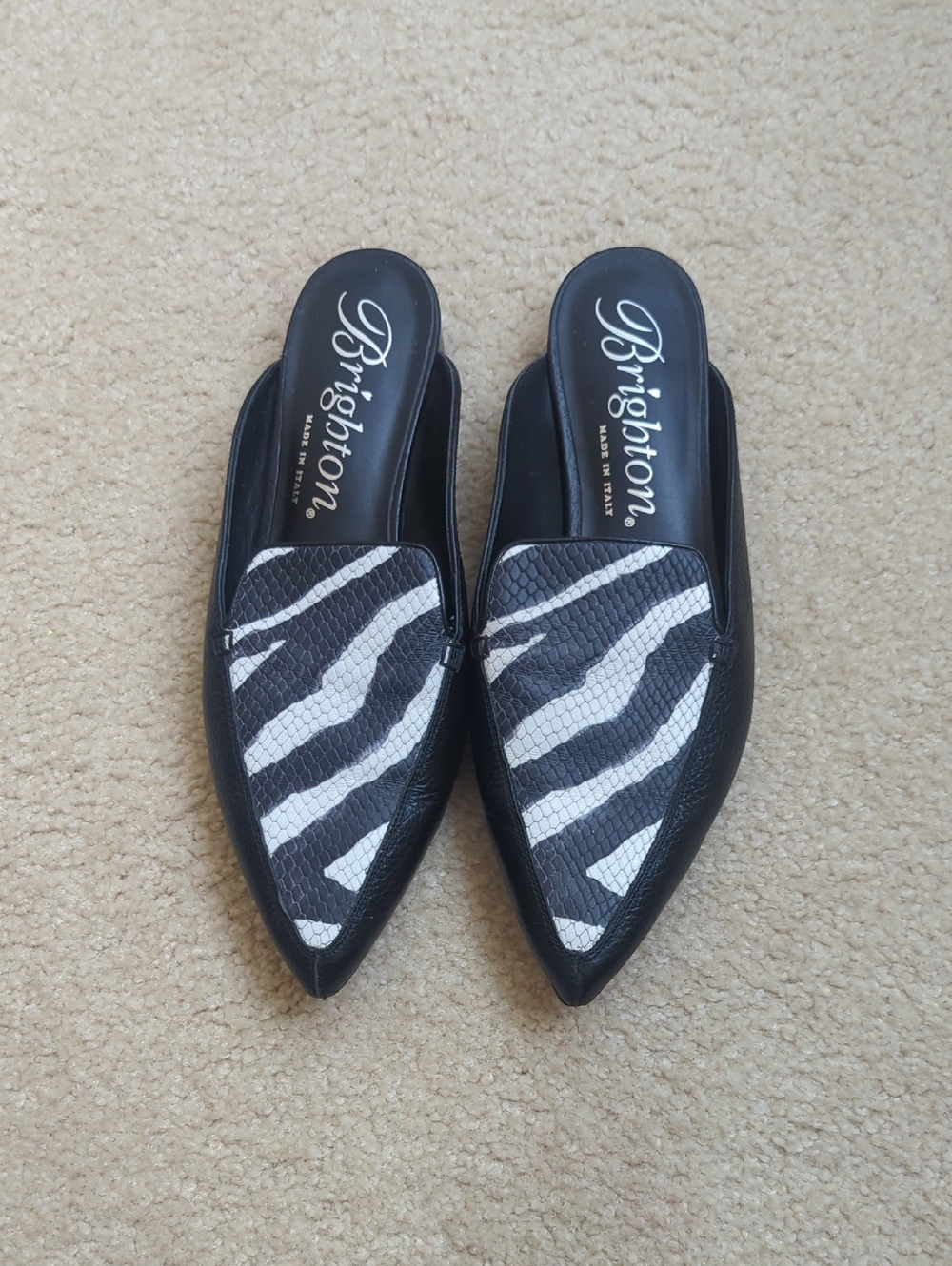 Striking Black And White Brighton Mules